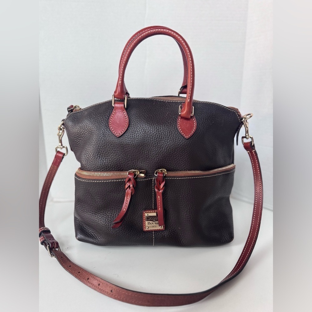Dooney & Bourke Double Front Pocket Grain Leather Satchel Crossbody Purse